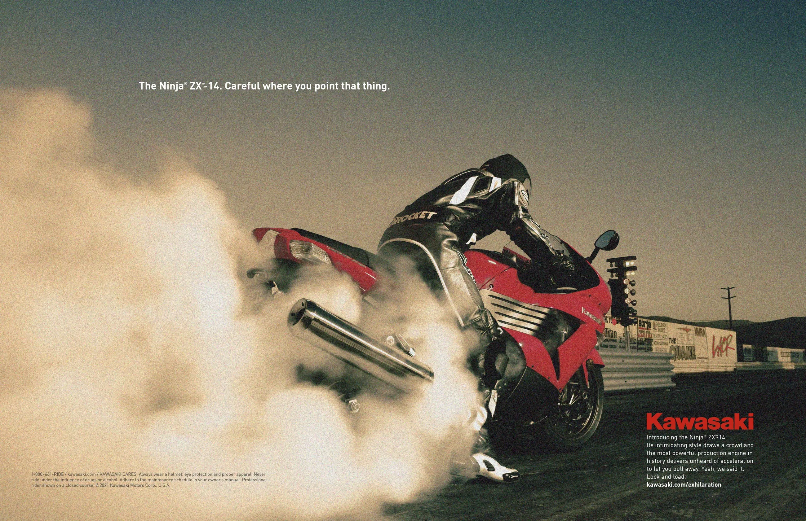 Kawasaki ZX14 burnout ad