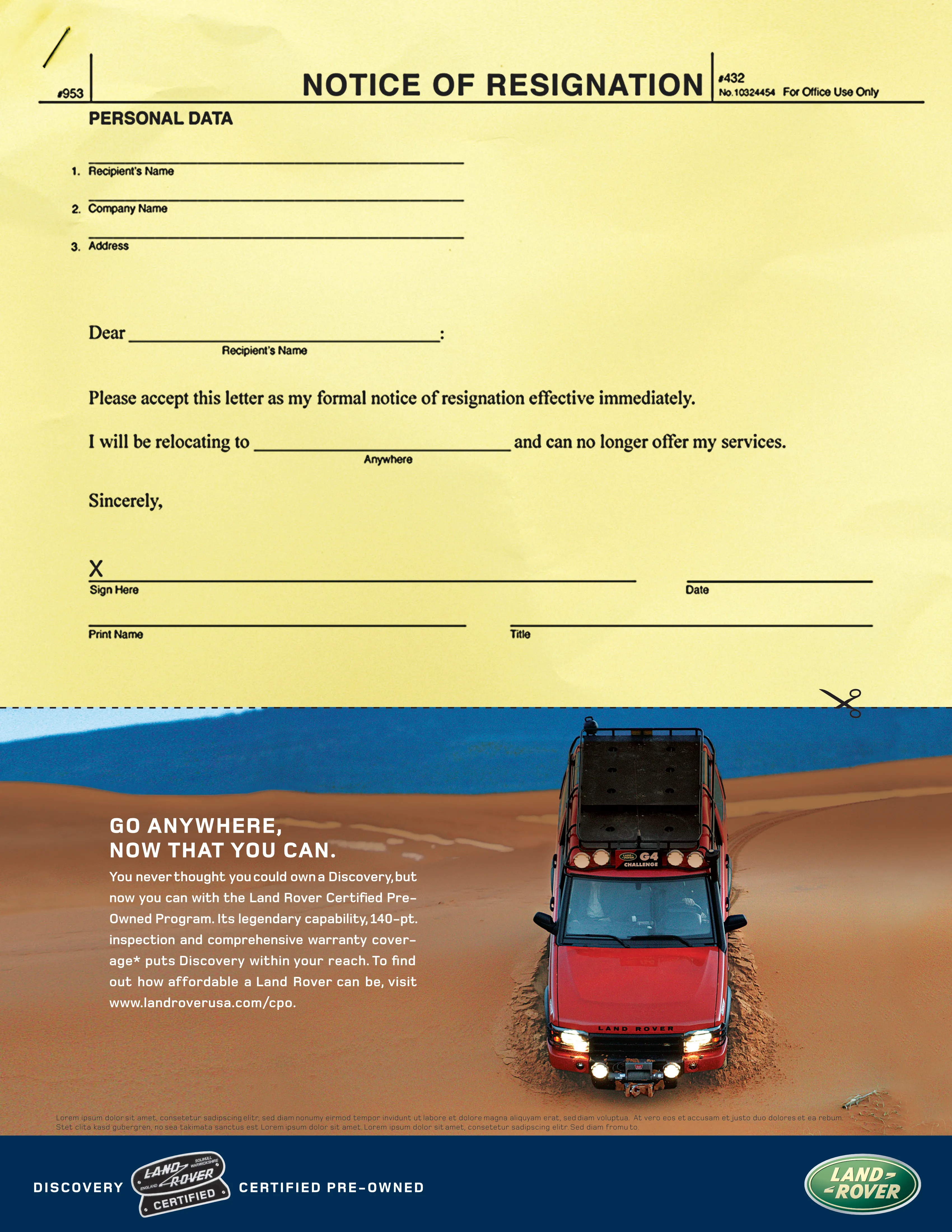 Land Rover CPO NOR Form